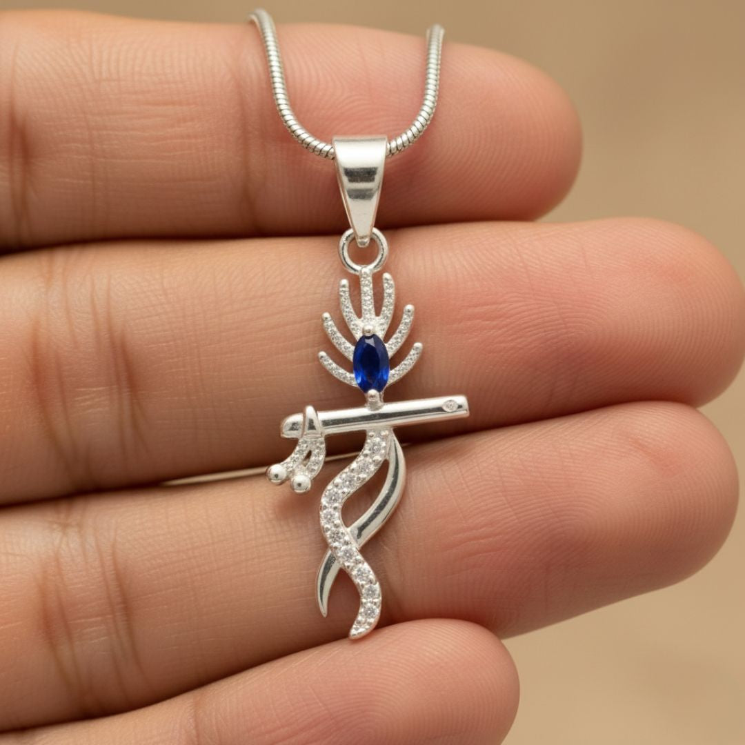 Murlidhar Shri Krishna Silver Plated Pendant (Blue)