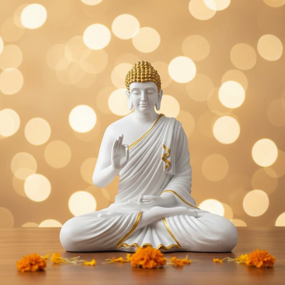 Lord Buddha Statue (White & Gold)