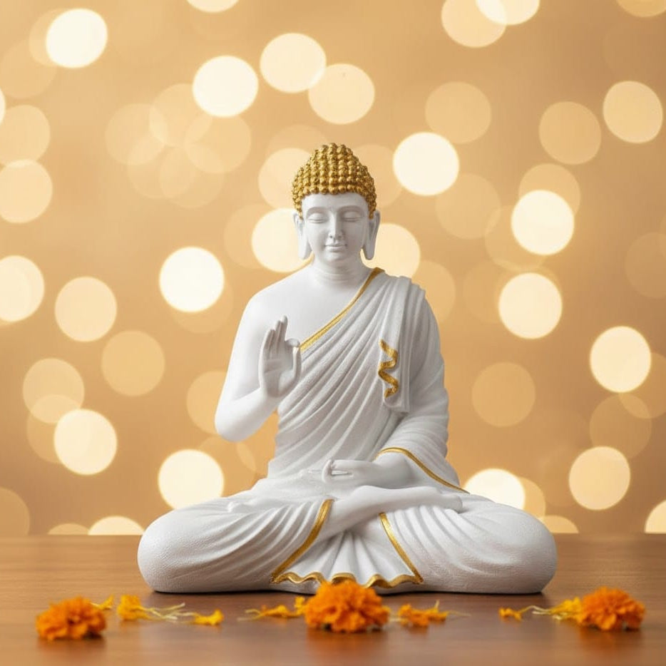 Lord Buddha Statue (White & Golden)