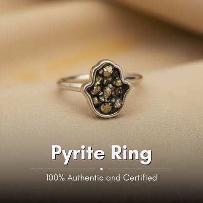 Golden Hamsa Blessing Hand Shaped Raw Pyrite Ring