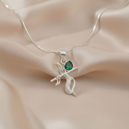 Shri Krishna Flute with Emerald Sterling Silver Pendant