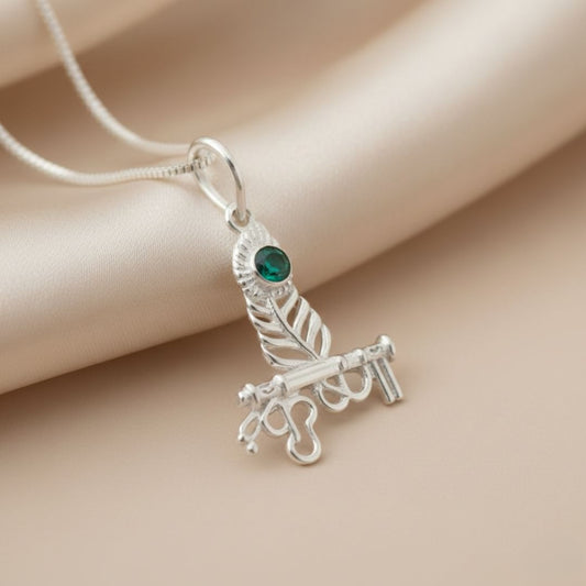Sterling Silver Shri Krishna Pendant (Round Stone)