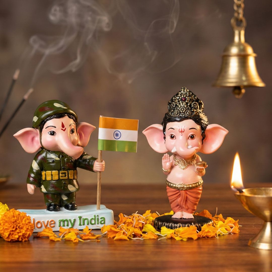 Lord Ganesha Balroop & Soldier Idol Set