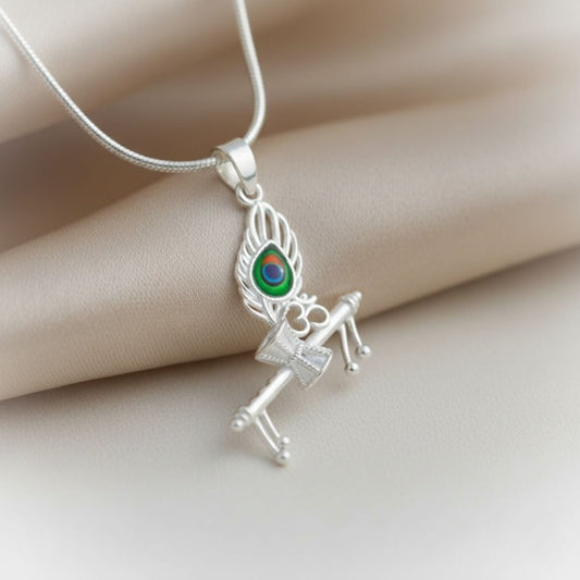 sterling silver flute and damru design pendant jewellery