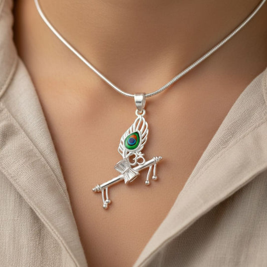 sterling silver flute and damru design pendant jewellery
