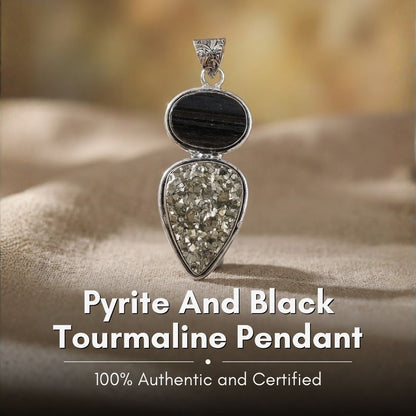 Natural Pyrite & Black Tourmaline Pendant