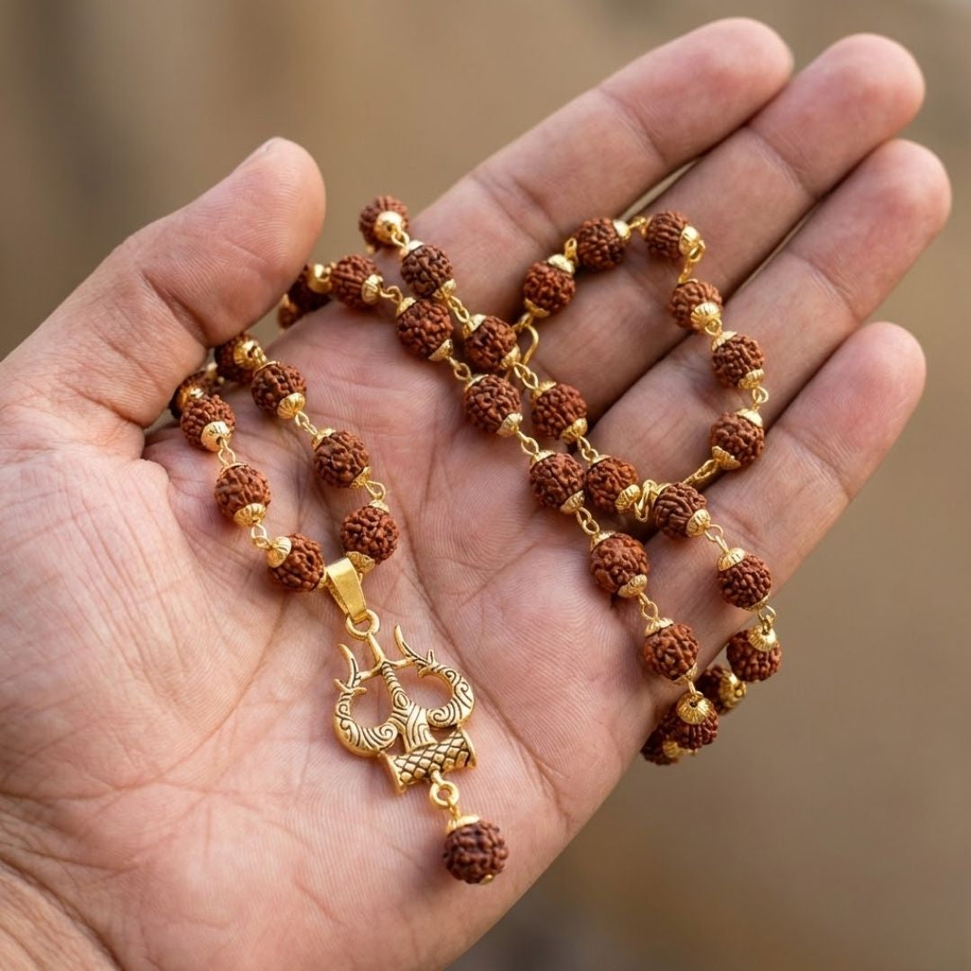 Rudraksha Trishul OM Pendant Mala