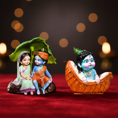 Radha Krishna & Makhan Chor Krishna Murti Set