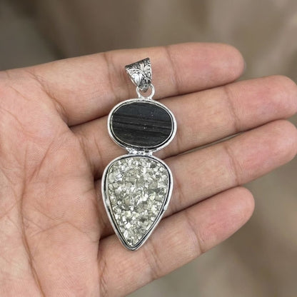 Natural Pyrite & Black Tourmaline Pendant