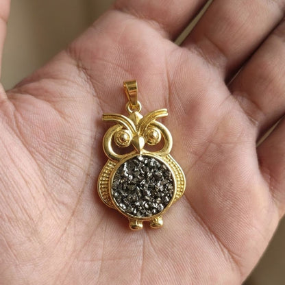 Gold Plated Owl Design Pyrite Pendant