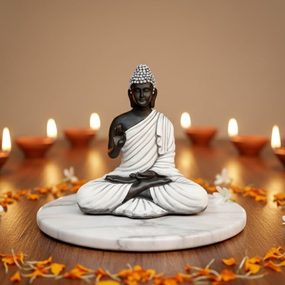 Lord Buddha Statue (White & Black)