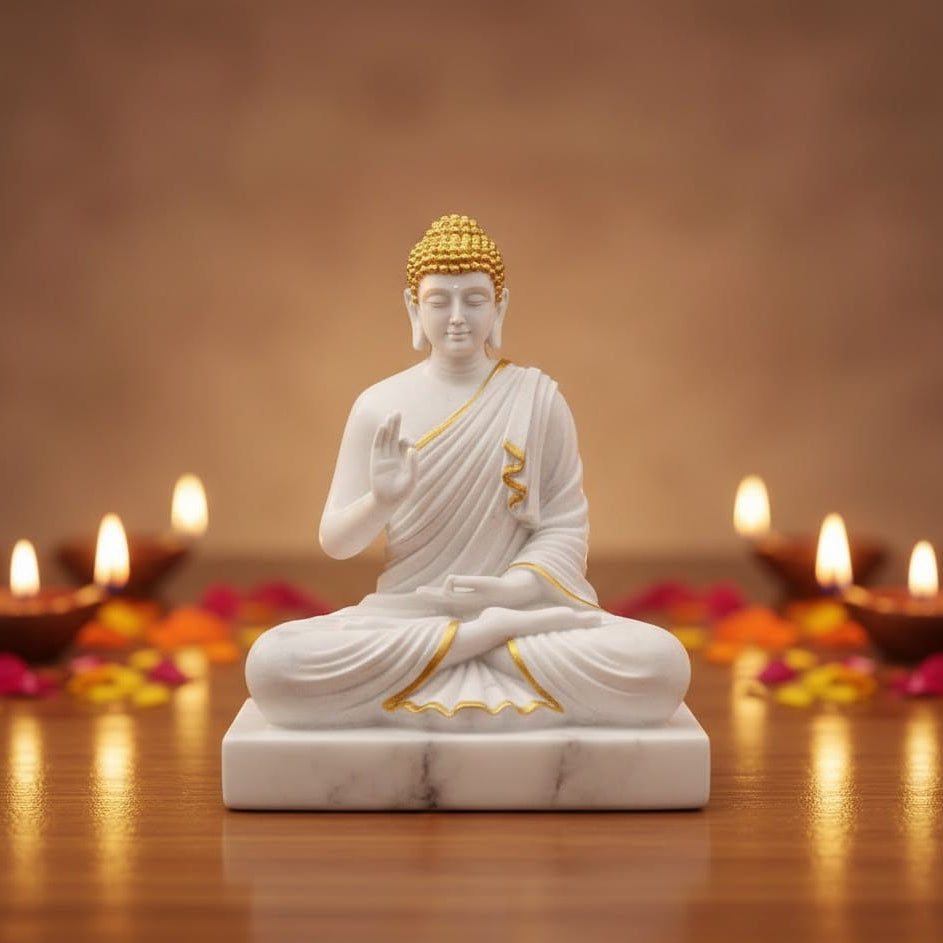 Lord Buddha Statue (White & Gold)