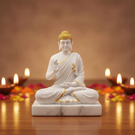 Lord Buddha Statue (White & Gold)