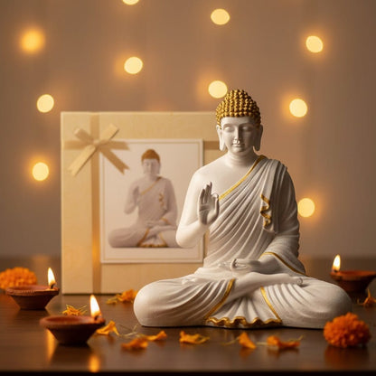 Lord Buddha Statue (White & Gold)
