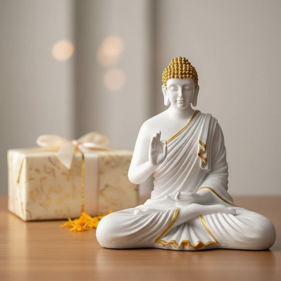 Lord Buddha Statue (White & Gold)