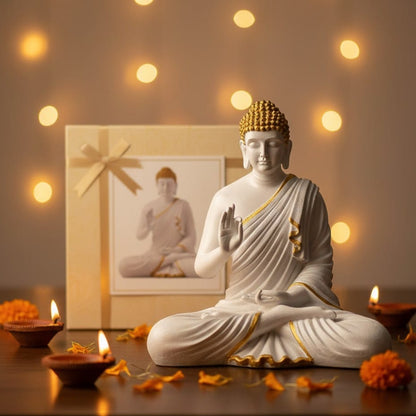 Lord Buddha Statue (White & Golden)