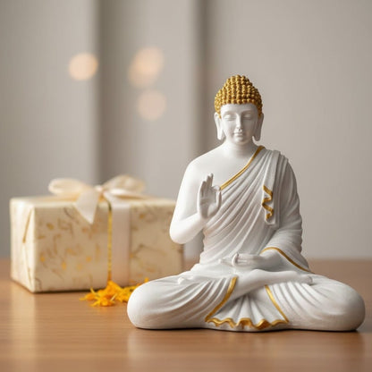 Lord Buddha Statue (White & Golden)