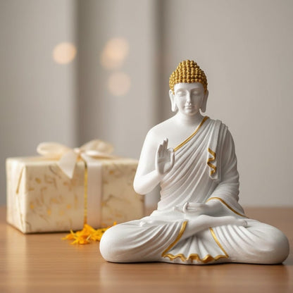 Lord Buddha Statue (White & Golden)