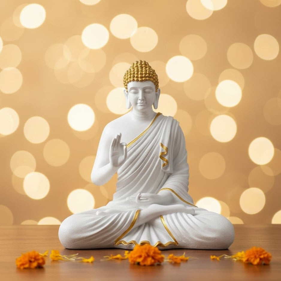 Lord Buddha Statue (White & Golden)