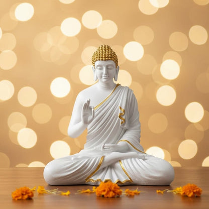 Lord Buddha Statue (White & Golden)